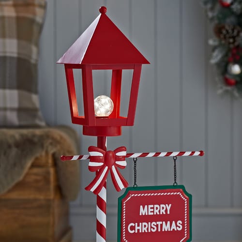 Festive Feeling: LED Warm White Metal Lampost Merry Christmas Xmas decoration decorations light red white 90247 22395 10902479